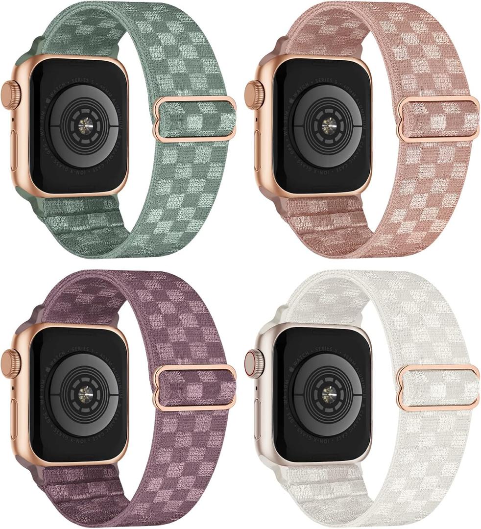 Stretchy Nylon Solo Loop Bands Compatible with Apple Watch 38mm 40mm 41mm 42mm 44mm 45mm 49mm, Sport Elastic Wristbands Women Men Straps for iWatch Series 9/ 8/ 7/ 6/ 5/ 4/ 3/ 2/ 1/ SE/ Ultra/ Ultra 2, 4 Pack