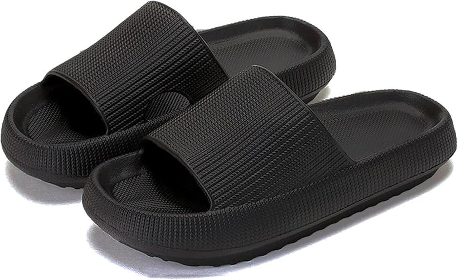 BINBINNIAO Cloud Slippers for Women and Men Ultra Comfort Recovery Pillow Slippers Slides Shower Sandals House Shoes with Low Arch Support 42-43, Black