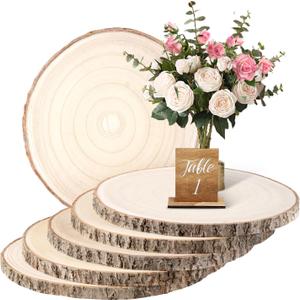 Wood Slices 6 Pack 9-10.5 Inch Large Wood Rounds Natural Wood Slices for Centerpieces, Weddings & Baby Showers, Table Decorations, Crafts, DIY, Arts