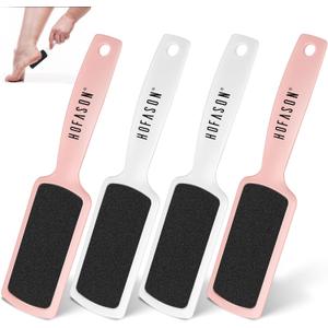 HOFASON 4Pcs Pedicure Foot Files Callus Remover, Double Sided Feet Rasp for Dead Skin Professional Scrubber Pedicure Tools for Feet at Home or Salon Care (Pink&White)
