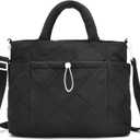 I IHAYNER Puffer Tote Bag for Women Lightweight Top Handle Handbag Large Shoulder Bag with Zipper for Travel Work (Black)
