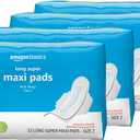 Amazon Basics Thick Feminine Maxi Pads with Flexi-Wings for Periods - Long Length, Super Absorbency, Unscented, Size 2, 128 Count (4 Packs of 32)