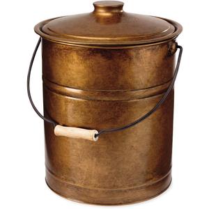 Plow & Hearth 3 Gallon Black Large Ash Bucket with Lid and Wood Handle | 28 Gauge Galvanized Iron Metal | Double Bottom | Tool for Fireplaces Fire Pits Wood Burning Stoves (Copper)