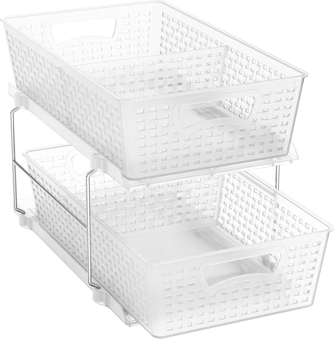Simple Houseware 2 Tier Bathroom Organizer Tray Pull-Out Sliding Drawer/Under-Sink Storage, Clear