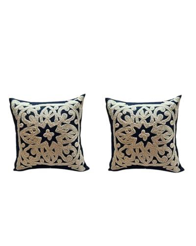 Blossoms Home & Beyond Cushion Covers 18x18 inch Set of 2 Premium Embroidered Decorative Throw Pillow Covers for Bedroom Sofa & Home Decoration