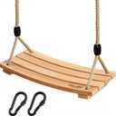 PELLOR Beech Wood Tree Swing Seat Hanging Swing Seat 16.5"x 7.9"x 0.6", Adjustable Rope Tree Swings Set for Kids Children Swings Chair Indoor and Outdoor Garden Play (Beige)
