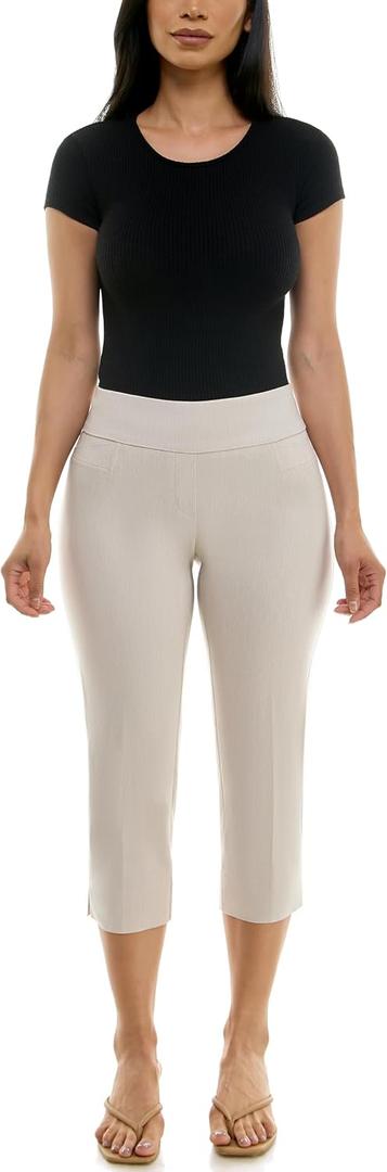 Zac & Rachel Women's Pull-on Slim Leg Crop Pant (Beige, XXXL)