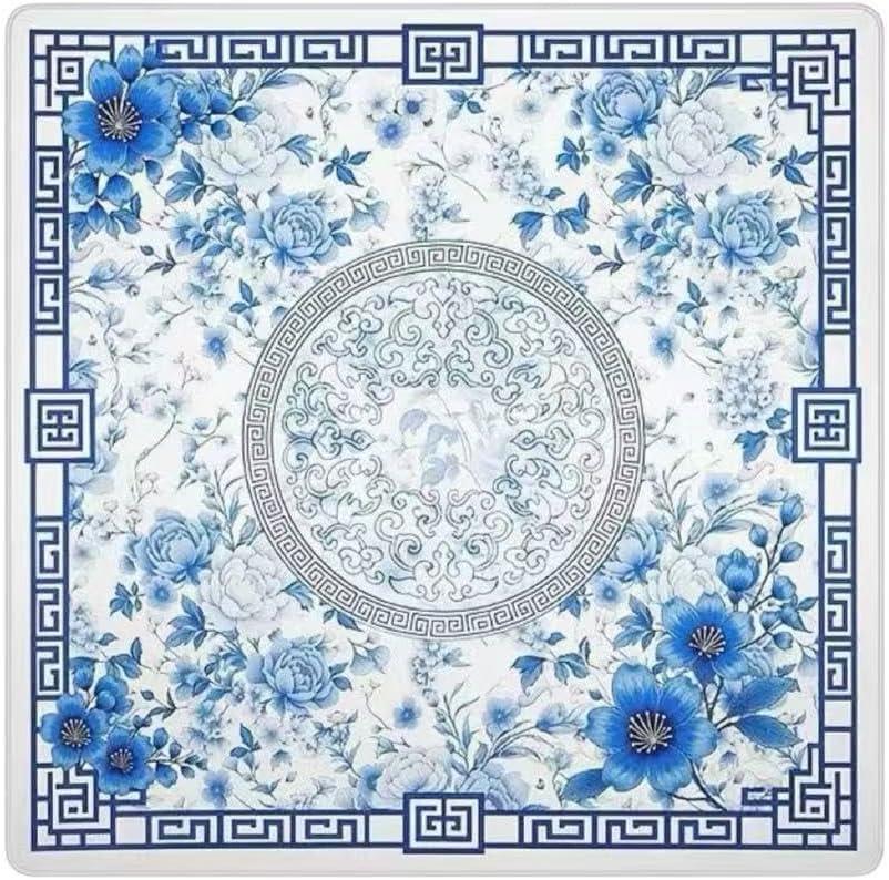 Mhajong Mat for Table 31.5x31.5 Inch, No-Crease, Anti-Slip, Noise-Reducing American Mahjong Mat, Neoprene Mahjong Table Mat for Poker, Card, Board (Blue)