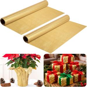 Iceyyyy 2 Roll 10 Yard Christmas Plant Pot Floral Foil, Matte Texture Floral Foil Plant Pot Covers, Golden Florals Foils Wrapping Paper for Home Garden Pots Vases DIY Decoration