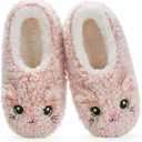 Cozylook Cute Animal House Slippers - Fuzzy Warm Bedroom Slipper Socks Non-Slip Grippers with Funny Face Designs, Fun Christmas Gifts Unique (9-10, Pink Cat)