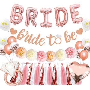 Bridal Shower Decorations - Rose Gold Party Decorations with Wifey for Lifey Banner, Bride Foil Balloon, Diamond Ring Balloon, Paper Pom Poms, Tassel Party Supplies