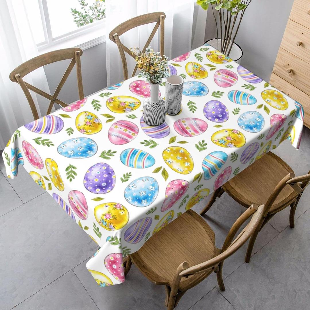 Bunny Eggs Tablecloth Rectangle Table Cloth Washable Table Cover for Decoration Kitchen Dining Room 60x90 Inch (White14)