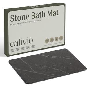 Quick Dry Shower Stone Bath Mat, Super Absorbent & Non-Slip 24 x 16 Inch Diatomaceous Earth Mat, Durable & Easy to Clean Diatomite Bath Mat for Bathroom Floor/Kitchen (Dark Gray) (Black Marble)