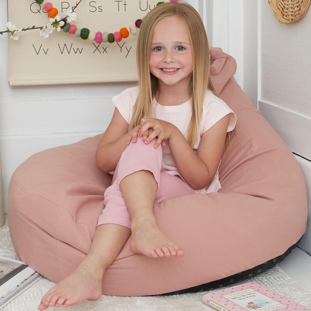 ZICOTO Stuffed Animal Storage Bean Bag Chair Cover for Kids - Easily Turn Plushie Toys into a Comfy Toddler Chair - Durable Lounge Stuffie Bag for Playroom, Living Room or Nursery Decor - Cover Only (Pink, 28"D x 22"W x 33"H)