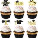 AXEN 48Pcs 2026 Graduation Cupcake Toppers, Class of 2026 Cupcake Topper Graduation Party Decorations Supplies - Black&Gold