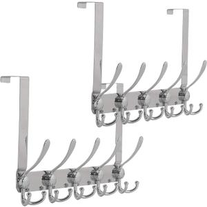 Over The Door Hooks, Coat Rack for Hanging Clothes Hat Towel (Heavy Duty Silver 2pcs)