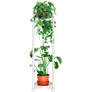 YIZAUIA Plant Stand Indoor Corner Tall 2 Tier Metal Tiered Single Small Plant Stands Sturdy Shelf for Living Room Balcony Garden,White