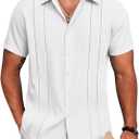COOFANDY Mens Cuban Guayabera Shirt Short Sleeve Button Down Shirts Summer Beach Vacation Shirts (White, L)