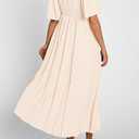 PRETTYGARDEN Summer Dress for Women 2026 Casual Short Sleeve Bow Tie V Neck Ruffle Midi Flowy Dresses (Beige, XXL)