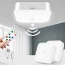 Motion Sensor Rechargeable Ceiling Light Indoor/outdoor with Remote, Wireless Battery Operated Rechargeable Sensor Light for Closet, Garage, Hallway, 3000K-6000K Battery Powered Shower Lights, 2 Pack