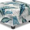 Ottoman Cover Square Slipcovers Printed,Stretch Footrest Stool Cover for Ottoman Square,Soft Foot Stool Cover Protector with Nonslip Elastic Bottom (Large,Palm Leaf)