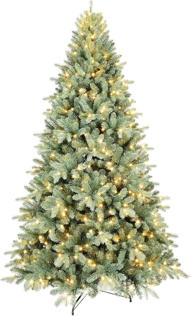 Pre-lit Spruce Christmas Tree,7.5ft Artificial Christmas Pine Tree with 550 Lights,326 PE &1738 PVC Branch Tips, Blue Spruce Holiday Tree for Home, Party Decoration, Metal Hinges & Foldable