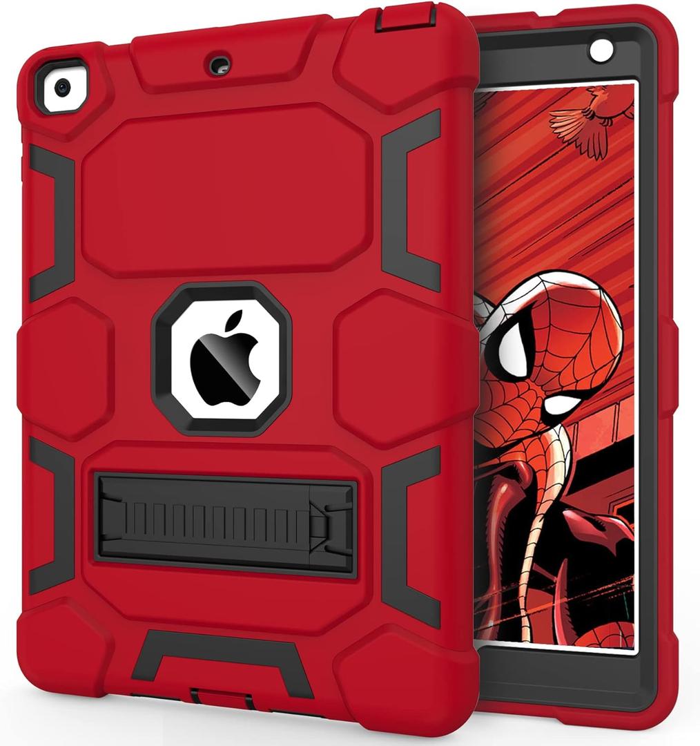 CCMAO iPad 6th Generation Cases, iPad 5th Generation Case, iPad 9.7 Case, iPad Air 2 Case, Hybrid Shockproof Rugged Drop Protection Case Built with Kickstand for Kids Boys Girls, Red+Black (03 Red+Black)