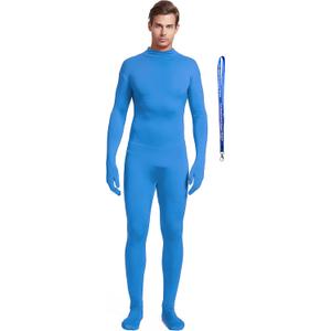 Full Bodysuit With Zipper Helper Unisex Adult Costume Without Hood Spandex Stretch Zentai Unitard Body Suit (X-Large, Light Blue)