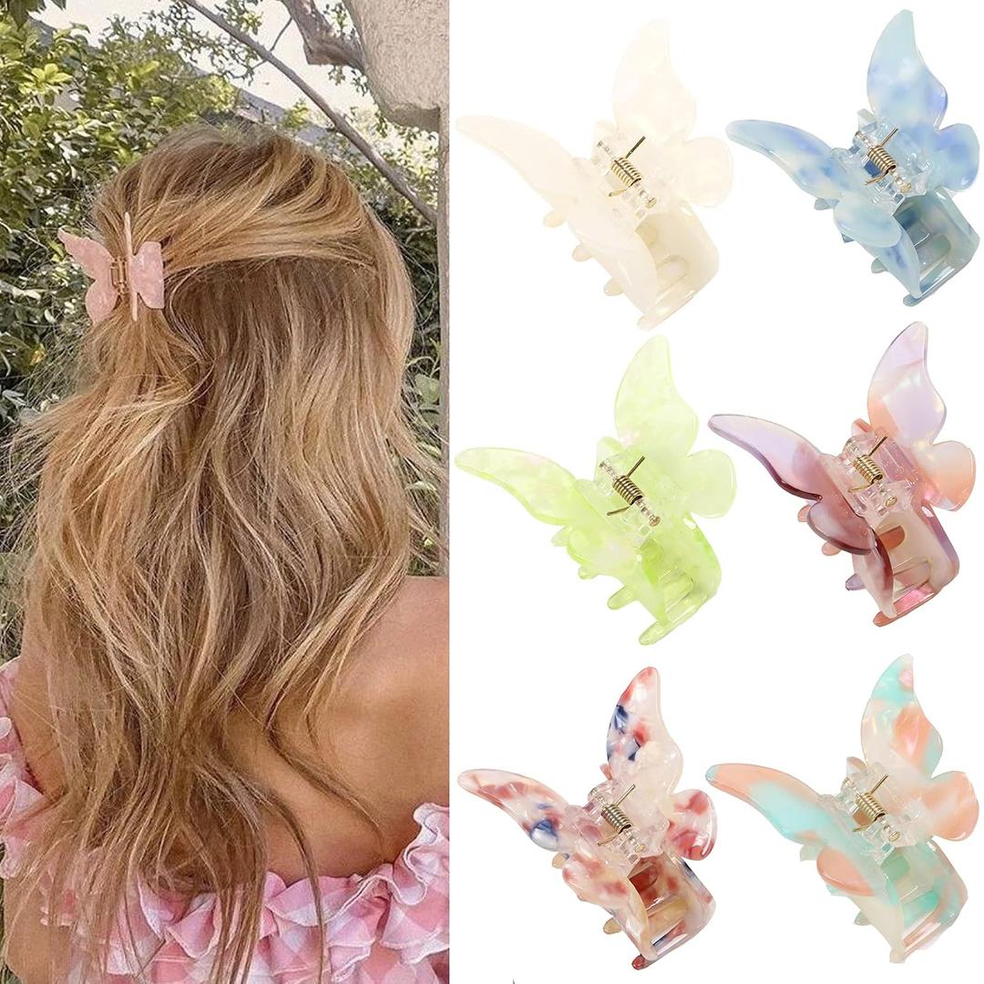 NAISIER Hair Claw Butterfly Tortoise Shell Hair Claw Clips Jaw Clips 2.3 inch Girls Butterfly Hair Clips,Hair Clips Hair Accessories for Girls and Women. (Mixed color, 6 pack)