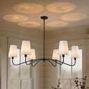 47'' Oversized Modern Chandelier with Shades, Farmhouse Chandelier, 6-Light Large Black Chandelier for Living Room, Adjustable Traditional Chandeliers for Foyer Kitchen E12 Base