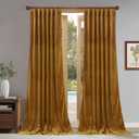 StangH Velvet Curtains Mustard Gold - 96 inches Living Room Back Tab Window Curtains Super Soft Vintage Decor Drapes Light Blocking Thermal Insulated Sliding Door Curtains, W52 x L96, 2 Panels, Brown Series- Mustard Gold 