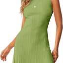 Wenrine Womens Summer Backless Mini Dress Tie Back Casual Sleeveless Slim Club Party Knit Tank Dresses (Small, Green)