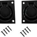 QCAA Heavy Duty Steel Flush Ring Pull, 3" x 3-1/2", Matte Black, 2 Pack, Made in Taiwan