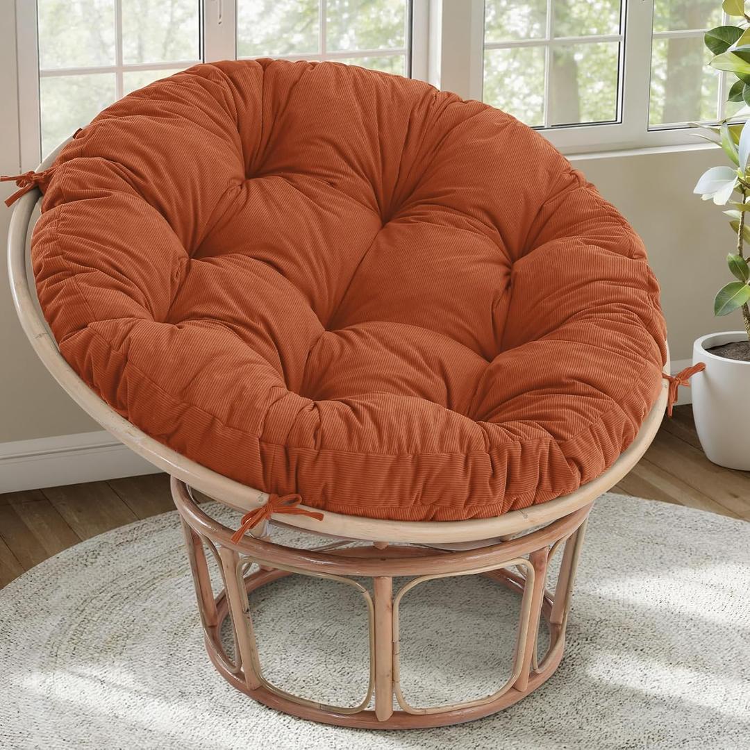 idee-home Papasan Chair Cushion, Circle Papasan Chair Cushion(Cushion Only) with Thick Corduroy Cover, 48 x 48 Inch Cushion for Egg Chair, Orange