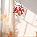Stained Glass Style Cardinal Suncatcher, 7.87 Inch (20cm) Round Real Glass Window Hanging with Gift Box and Chain, Bird Decor Gift