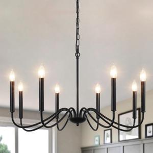 Black Chandeliers for Dining Room, 8 Lights Modern Farmhouse Chandelier Light Fixtures Ceiling Hanging, Rustic Metal Chandeliers for Living Room Kitchen Bedroom Entryway (8 Light Black)