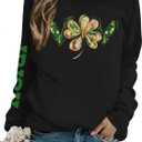 KIDDAD Women St Patrick's Day Sweatshirts: Irish Luck Shamrock Graphic Shirt Casual Holiday Loose Striped Pullover Tops (Black, XL)