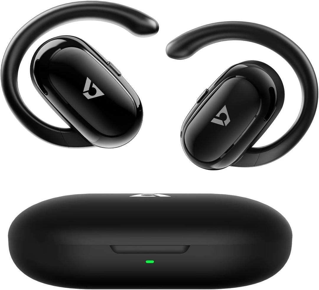 1Mii Open Ear Headphones, Wireless Sports Earbuds 60 Hours Long Playtime with Charging Case, Snug Fit Bluetooth Earbuds with Rotatable Ear Hooks, ENC Clear Calls Premium Sound IPX4 Waterproof Black