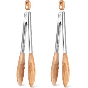 Baderke 2 Pcs Olive Wooden Kitchen Tongs for Cooking Wooden Utensil Set Salad Tongs with Wood Tips for Serving Salad Flipping Burgers Grilling and Much More, 11.4 Inch