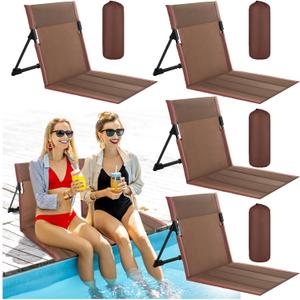 Karenhi 4 Pcs Foldable Poolside Chairs Portable Beach Chair Folding Seat for Edge of Pool Provide Back Support with Carry Bag for Adults Traveling Camping Picnic Lawn(Brown,26.8 Inch,Classic Style)