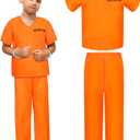 Poen Kids Prisoner Costume Halloween Set Orange Prisoner Jumpsuit with Handcuffs and ID Card for Boys Girls Children Cosplay (Large)