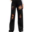 Genleck Women Loose Ripped Boyfriends Jeans High Waist Baggy Denim Pants Distressed Wide Leg Y2K Mom Jeans Black 90s, L