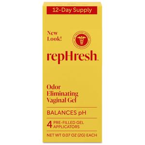 RepHresh Odor Eliminating Vaginal Gel, Fragrance Free, Balances Vaginal pH, Odor Control Up to 3 Days, 4 Pre-Filled Applicators (0.7 Ounce (Pack of 1))