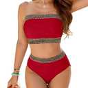 Jolefille Strapless Swimsuits for Women - Two Piece High Waisted Bikini Sets Tummy Control Bathing Suit Bandeau Bikini Top, S
