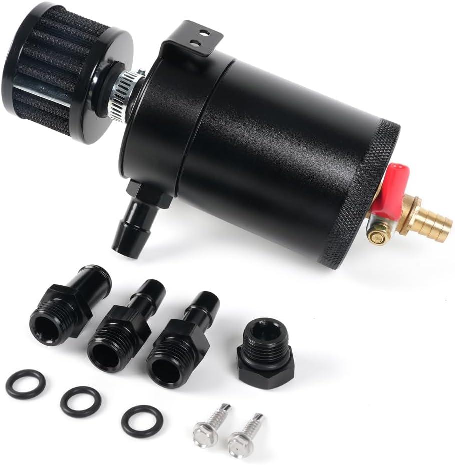 BARTOO Universal Oil Catch Can Tank 2 Port Oil Catch Can Billet Aluminum Car Engine Oil Catch Can Kit with Breather Filter Reservoir Oil Separator