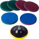 Kichwit 5 Inch Drill Powered Brush Tile Scrubber Scouring Pads, 2 Different Stiffness, 5-Inch Pad Holder with 6 Scrubbing Pads, Cleans Large Flat Areas Perfectly (Drill NOT Included)