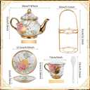 Zhehao Porcelain Tea Set with Metal Holder and Spoon Adult Ceramic Tea Set European Flower Painting Teapot Cup Saucer Spoon for Women Mom Gift, Large Version (Bright Style, 20 Pcs)