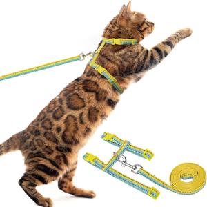 PUPTECK Adjustable Cat Harness and Leash Set Escape Proof Kitten Strap Collar for Walking Travel, Yellow Blue (Small)