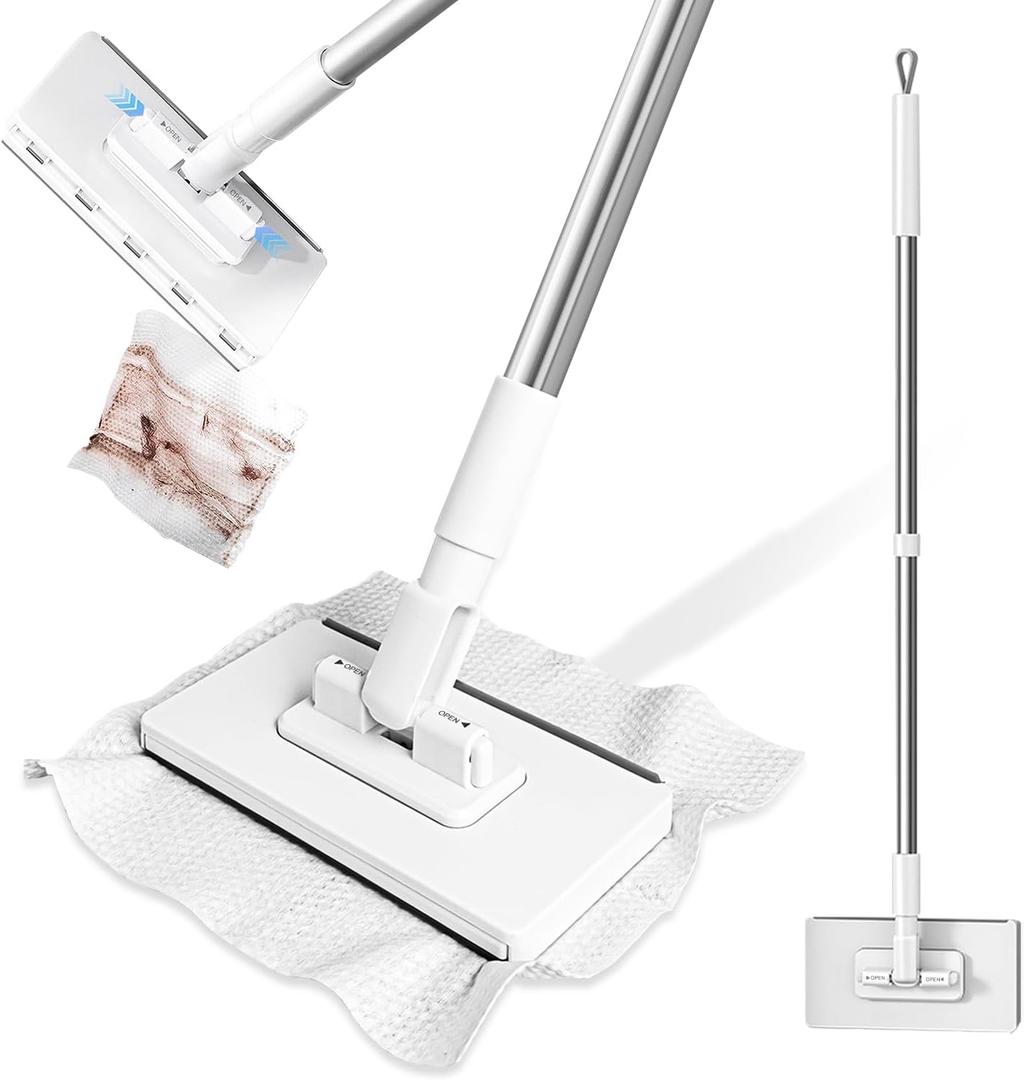 KZKR Mini Wet and Dry Sweeper Mop, No-Touch Disposable Small Mop, Easy Mopping Flat Dust Mop for Small Spaces, 1 Second Installation (Grey,white)