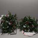 LAVEVE Prelit Small Christmas Tree 20" with 50 Warm LED Timer Lights, Battery Operated Xmas Tree with Red Berries & Pinecones, Frosted Urn Filler, Outdoor for Porch and Pathway,2 Pack